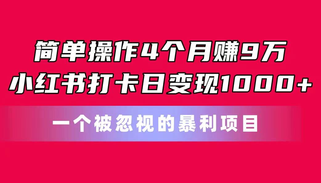 简单操作4个月赚9万！小红书打卡日变现1000+！一个被忽视的暴力项目-展望网