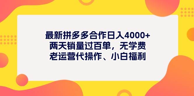 最新拼多多项目日入4000+两天销量过百单，无学费、老运营代操作、小白福利-展望网
